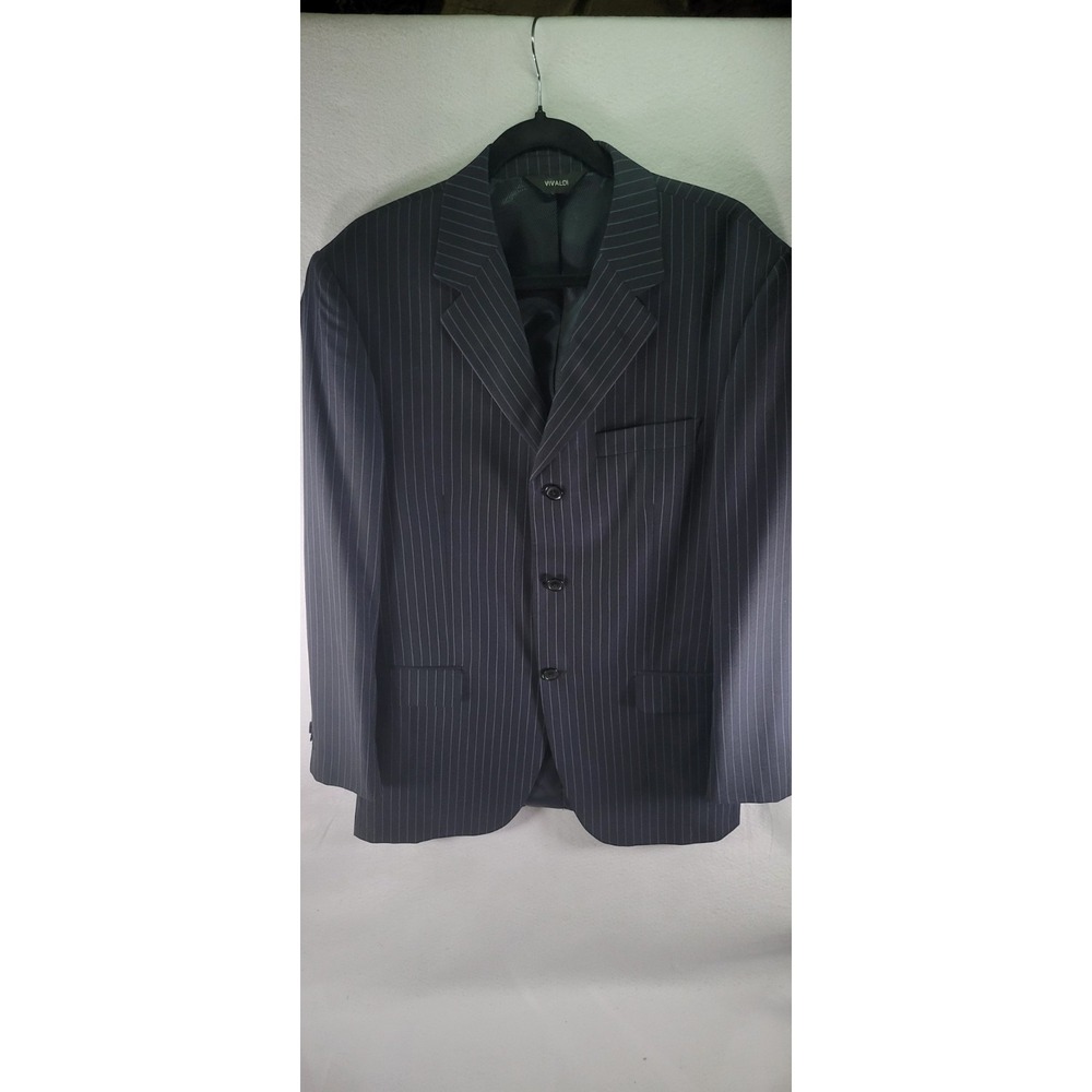 Vivaldi Men's Black Pinstripe Blazer Suit Jacket, Regular Fit Classic Style 42R